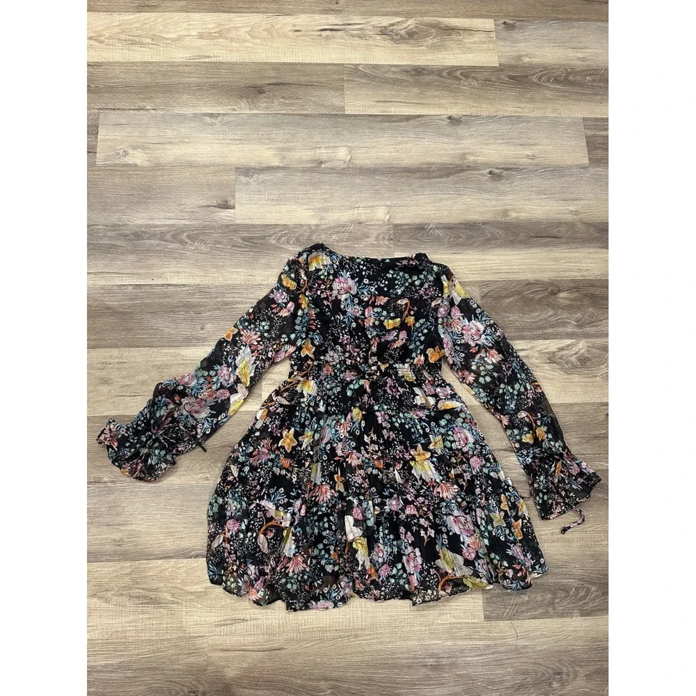 Free People Closer to the Heart Floral Chiffon Mini Dress Black Multi size XS - Picture 5 of 11